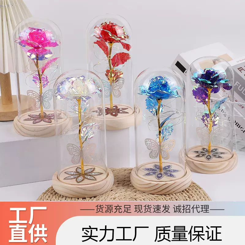 玫瑰花玻璃灯罩永生花圣诞七夕感恩节礼物跨境小夜灯摆件出口摆摊
