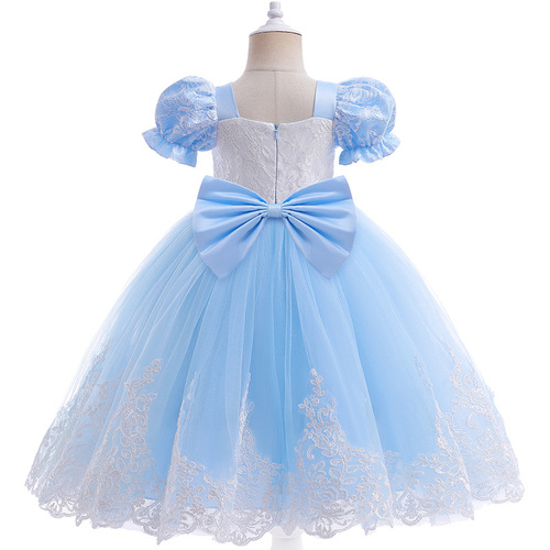Women's Children's Cinderella Princess Dress, Lace Splicing Formal Gown, Belted Puffed Dress, Net Fabric Children's Dress