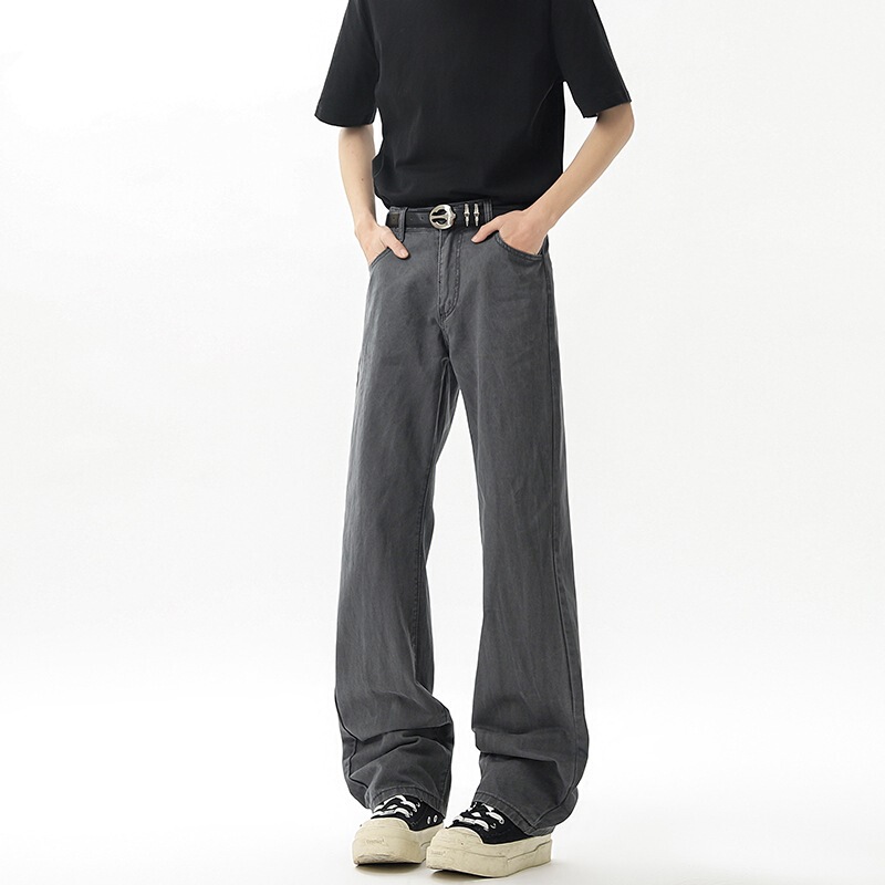 Xintang Men's Jeans, Straight-Leg, Slightly Flared, Letter Print, Washed, Gradient, Vintage Boyfriend Style, Designer Wholesale