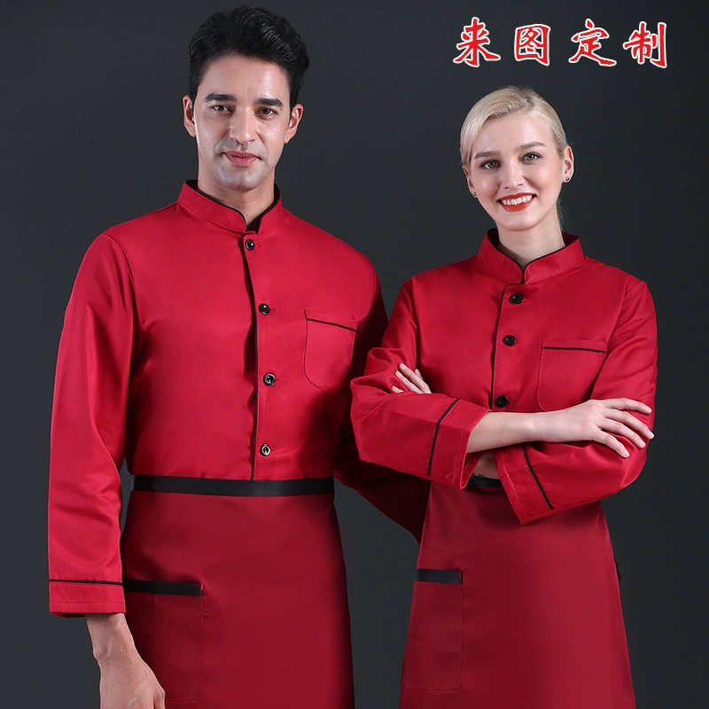Печатный и вышитый логотип кухня в китайском стиле Одежда для шеф-повара износостойкая осенне-зимняя одежда с длинным рукавом для шеф-повара в западном стиле