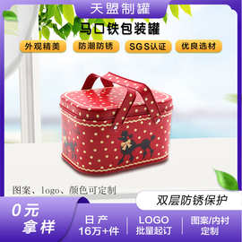 定制金属翻盖锁扣方形异性化妆品促销礼品儿童手挽午餐盒手提铁盒