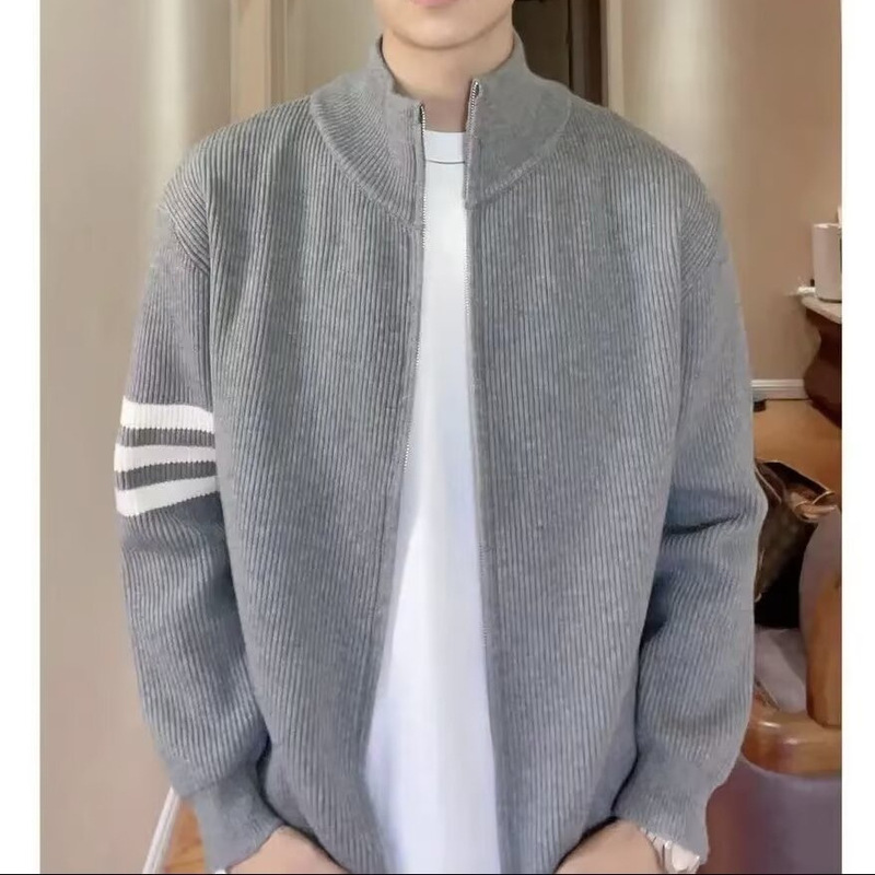 Spring and Autumn New Zipper Simple Solid Color Jacquard Knitted Sweater Men's Loose All-match Couple's Casual Cardigan Jacket
