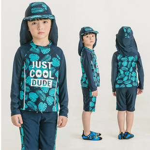 Children's Swimsuit Boy Medium and Large Baby Quick-Drying Long-Sleeved Sun Protection Cap Split Swimsuit Surfing Suit Boy Swimsuit