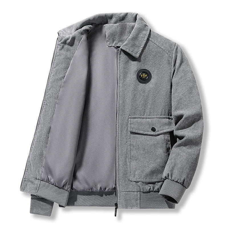 Corduroy curlers, winter jacket, warm jeans, oversize
