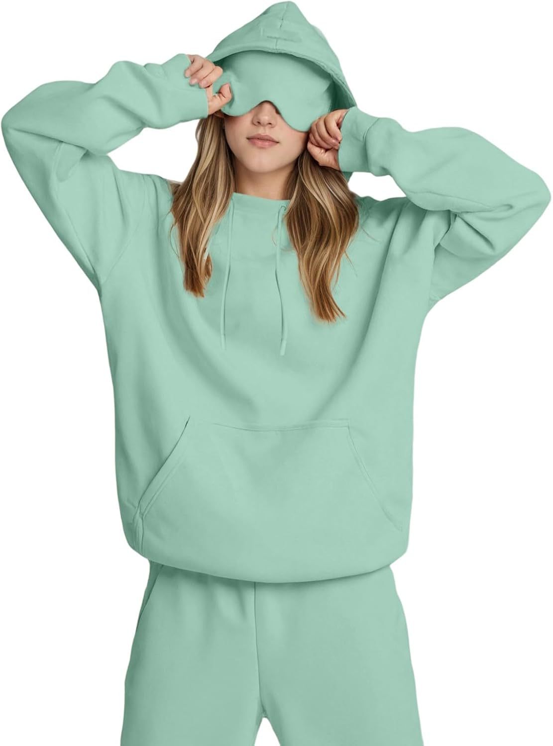 Women's Solid Colour Hooded Jumper Casual Pullover Top_voghion.com
