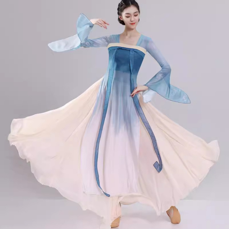 New Classical Dance Dress Women's Han and Tang Dynasties Chest Streaming Rhyme Elegant Long Shirt Chinese Dance Performance Clothing