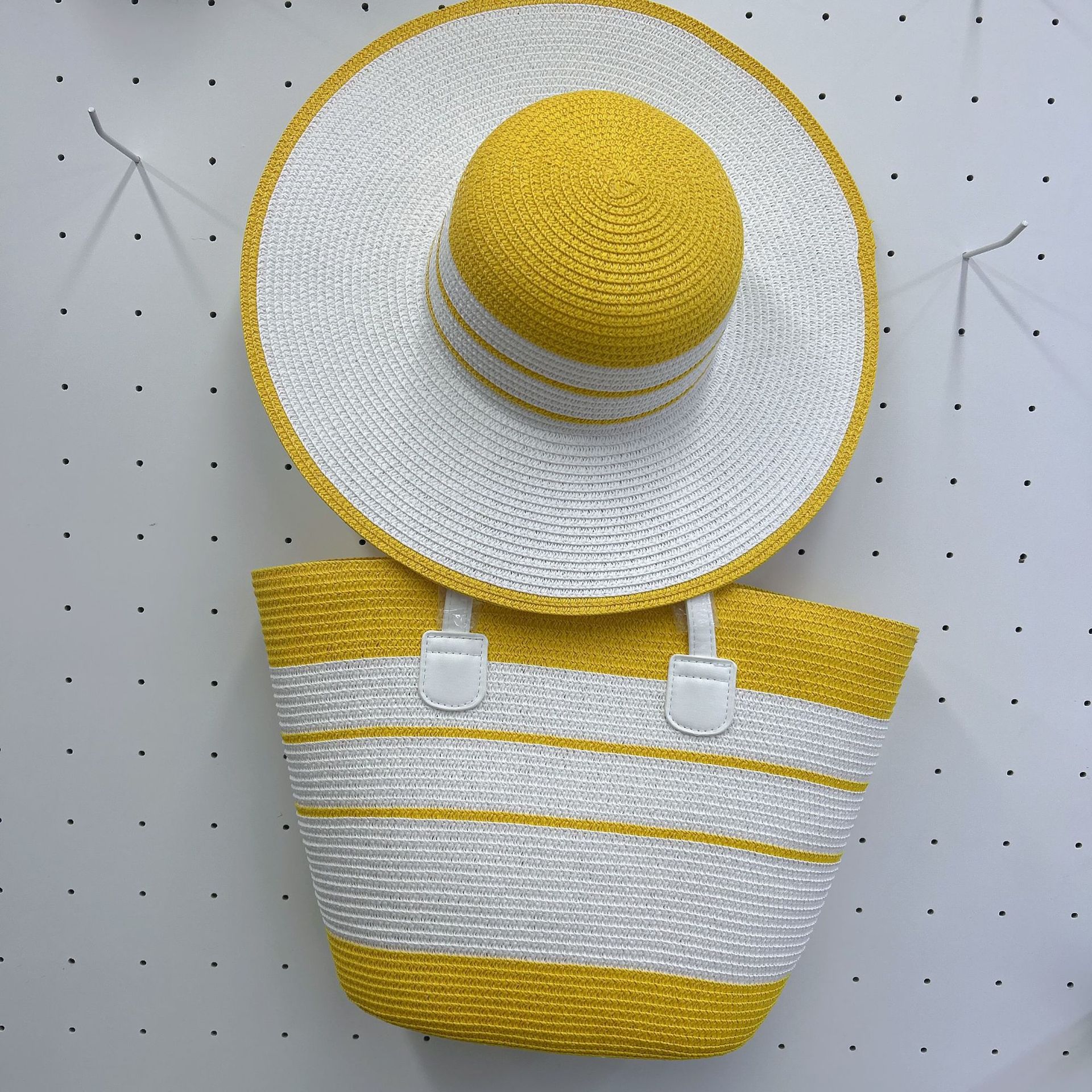 컬러풀한 밀짚 토트백 세트-옐로우