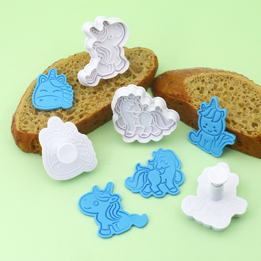 Blanco 3d unicornio molde de galleta de dibujos animados tridimensional galletas de glaseado diy simulación de fondant herramienta de horneado galletas