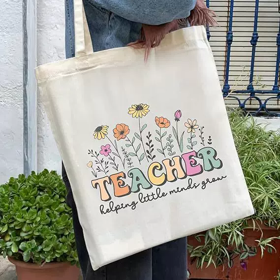 Cross-Border Amazon Teacher Appreciation Gifts, Women's Canvas Tote Bag, Cute Tote Bag
