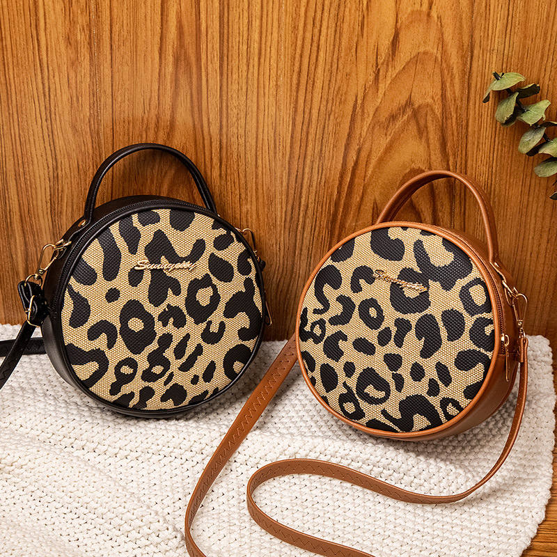 Estampado de leopardo retro pequeño bolso redondo 2021 bolso de mujer bolso de fábrica femenino al por mayor bolso de hombro de moda coreana