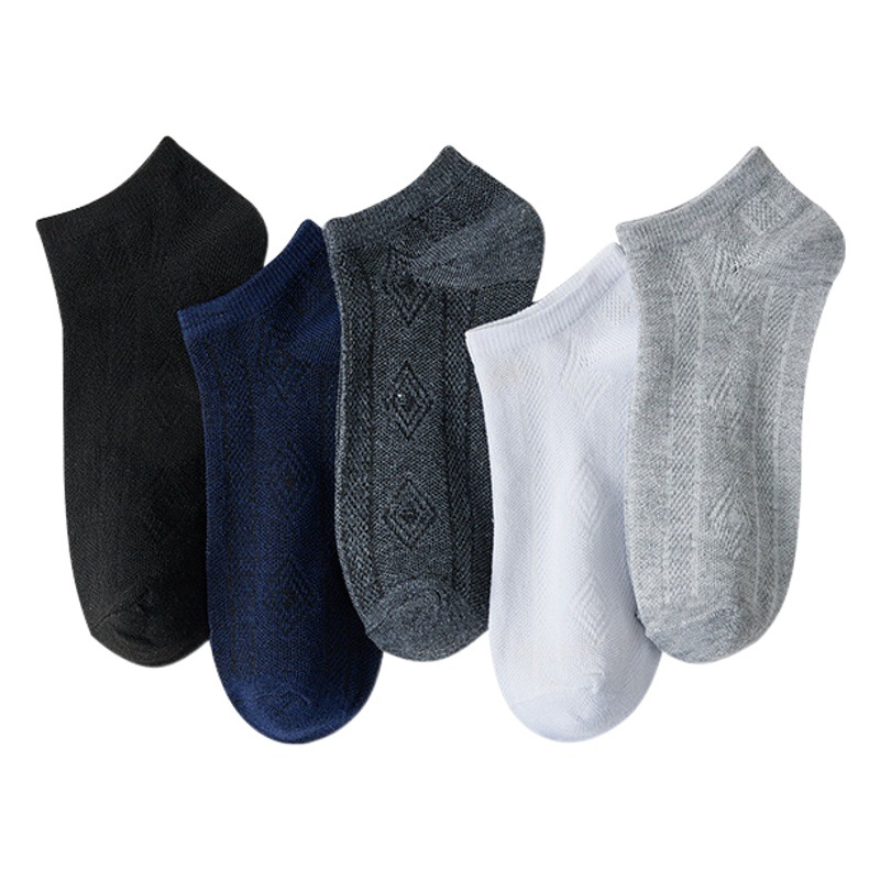 Zhuji calcetines hombres clásico pequeño Plaid negro gris primavera y verano sudor-absorbente transpirable de corte bajo corto barco calcetines moda lote