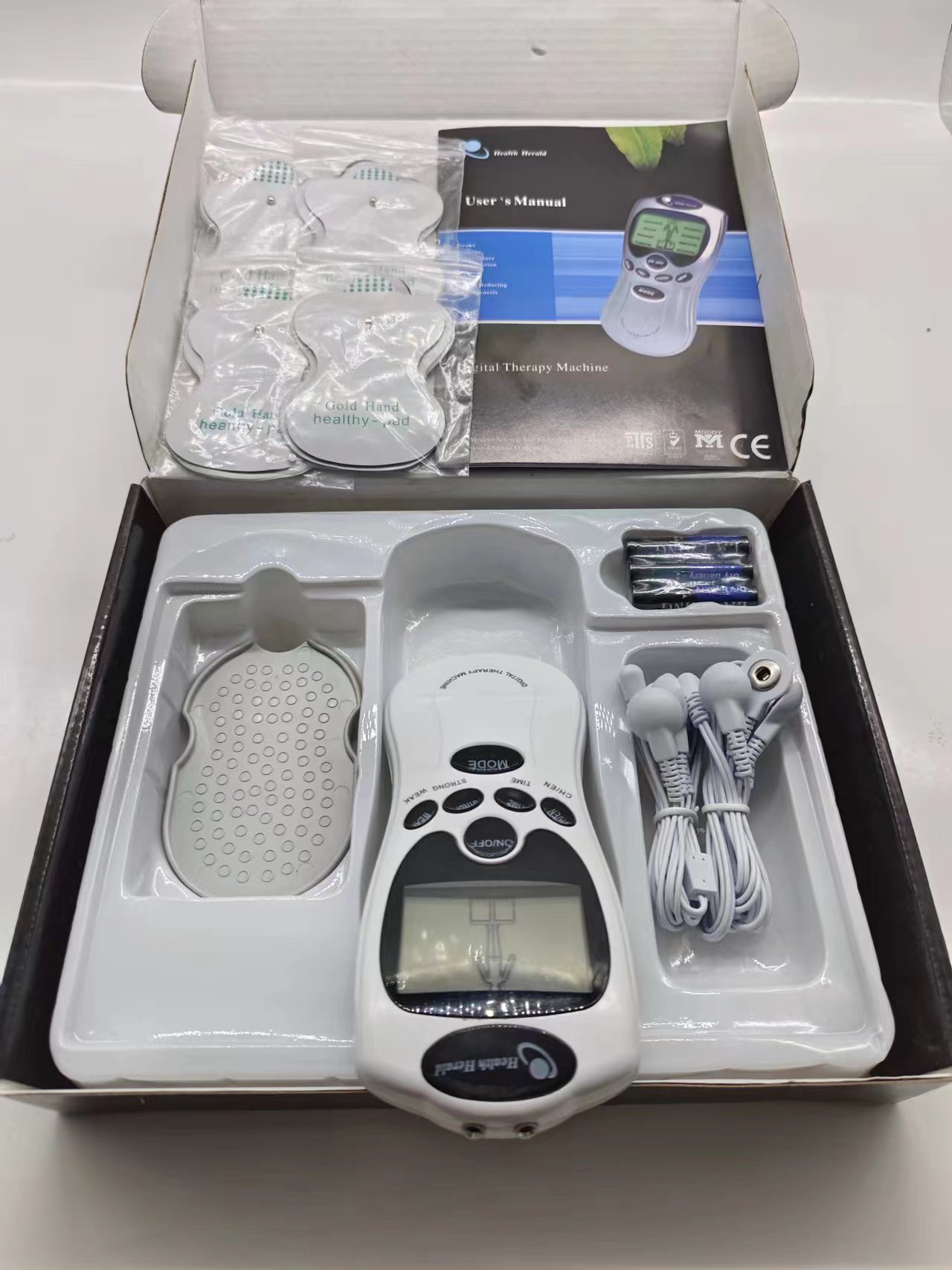 Masajeador multifuncional portátil Meridian con pantalla azul y doble salida de pulso, venta al por mayor