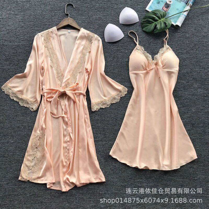 Foreign Trade Amazon Popular Pajamas Imitation Silk Nightgown Large Size Home Sexy Intimates Nightgown Ebay Supply Fashion