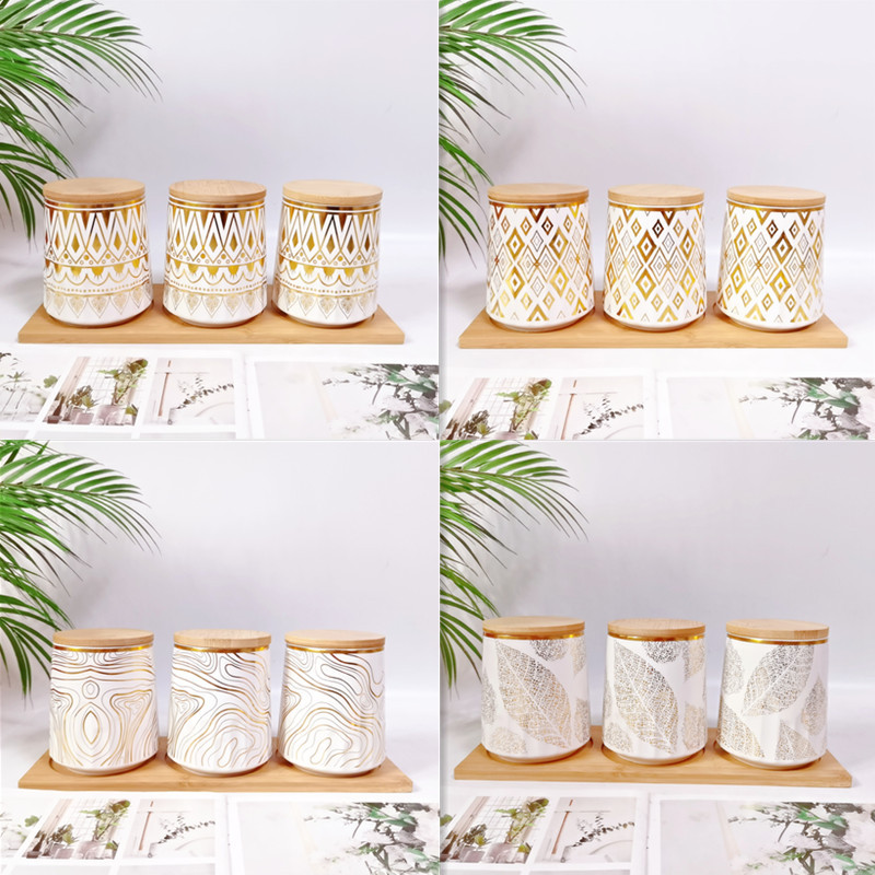 Exportación transfronteriza TAPA DE MADERA dedo tanque de sellado de cerámica mate Varios grano tanque de almacenamiento cafetera tetera