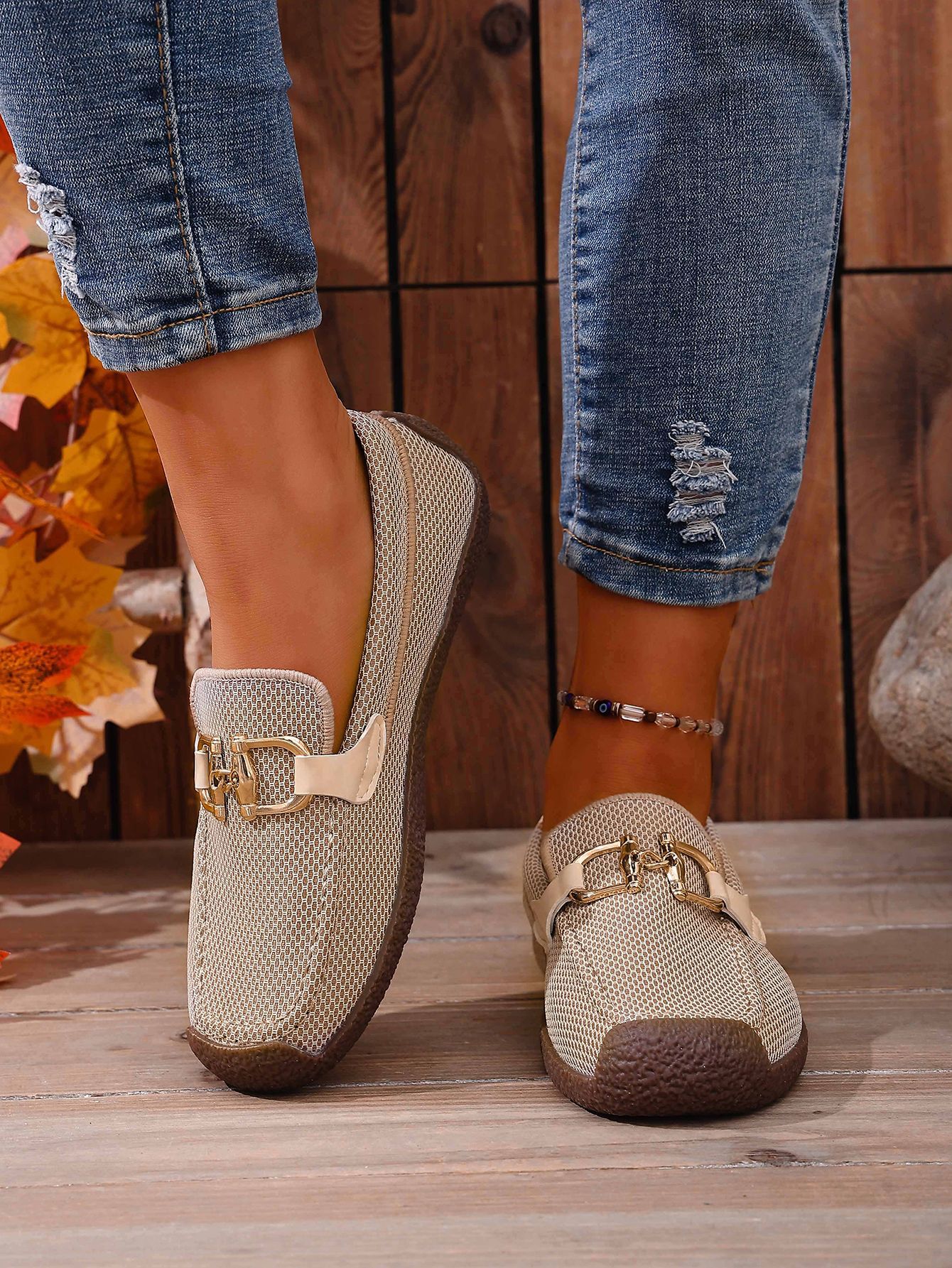 Comfortable Metal Chain Slip-On Casual Loafers Women's Flat Cross-Border Easy Wear Spring New Style_vogvips.com
