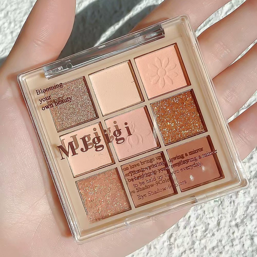 Eyeshadow palette MJ 9-color, earth tones with mattes & shimmers, long-lasting no-smudge