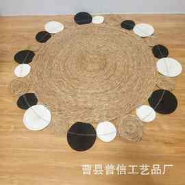 创意圆形草编地垫蒲草圆形地毯卧室床边垫家用客厅手工编织茶几垫