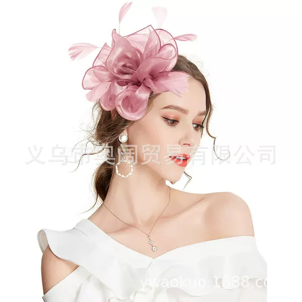 Cross-border explosions organza flower European and American bride feather headdress Jockey Club retro flower hair accessories headdress wholesale