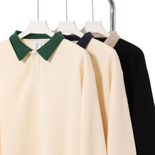 Spring and Autumn Port Style Men's Loose Color Block Collar Sweatshirt Trendy College Style Casual Hooded Polo Neck Top