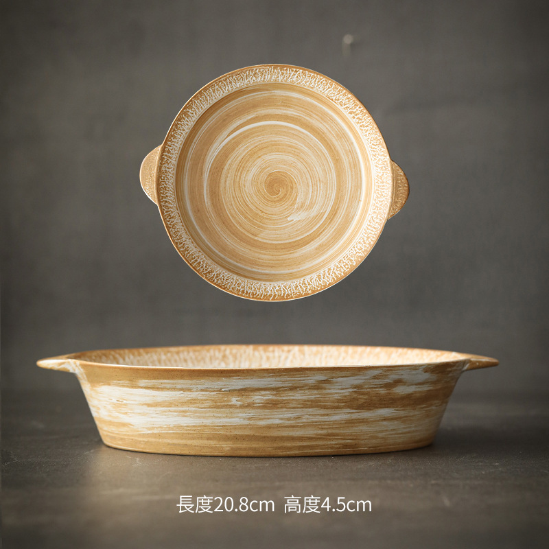 Logotipo personalizado Snacks de cerámica gruesa Plato de frutas Plato de postre Plato de oreja de gato Plato retro binaural Cerámica Kung Fu Juego de té