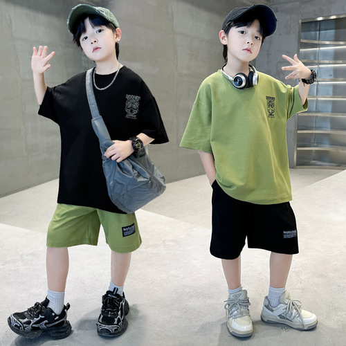 Children's summer casual stylish middle child Korean version fashionable relaxed loose street cool two-piece set