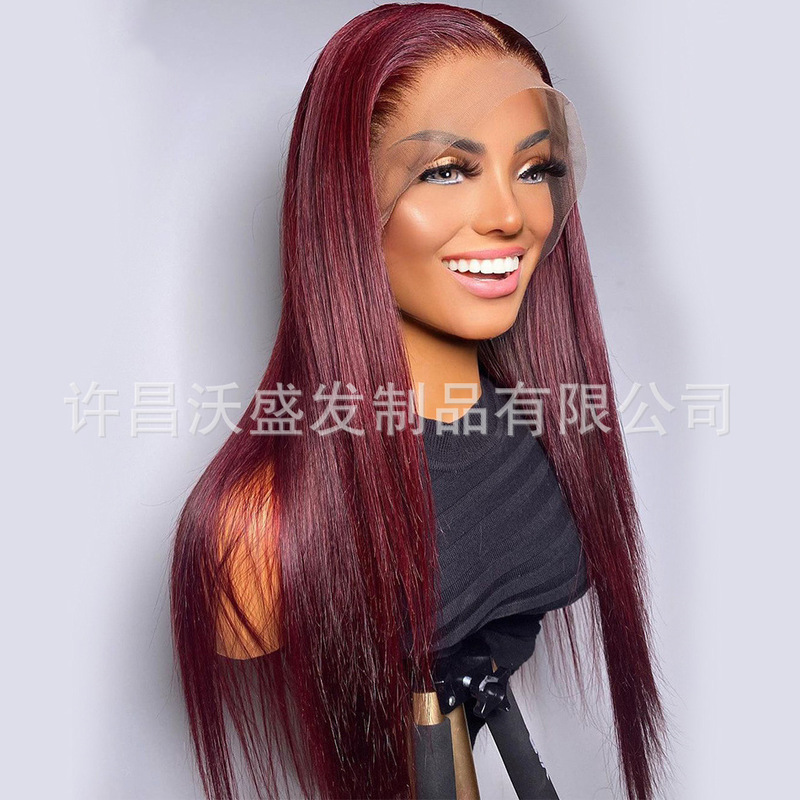 Super cost-effective full real human hair Wig Lace Wig 99J Burgundy European and American Wig for women