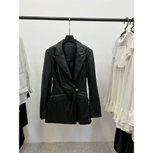 尾单 NA全蛋白环保皮叠褶款女士西服皮衣外套