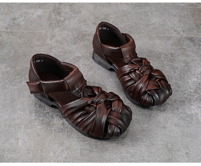 Sandal da thật bít mũi nữ kiểu La Mã đế mềm thoải mái — Màu caramel chi tiết 13