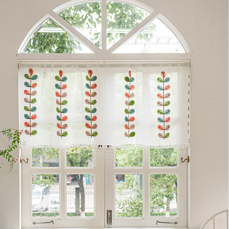 Cross-Border Four-Color Three-Dimensional Leaf Embroidery Window Curtain, High-End Coffee Curtain, Simple and Versatile Cotton-Linen Embroidered Sheer Curtain, Coffee Curtain Cross-Border Four-Color Three-Dimensional Leaf Embroidery Window Curtain, High-End Coffee Curtain, Simple and Versatile Cotton-Linen Embroidered Sheer Curtain, Coffee Curtain