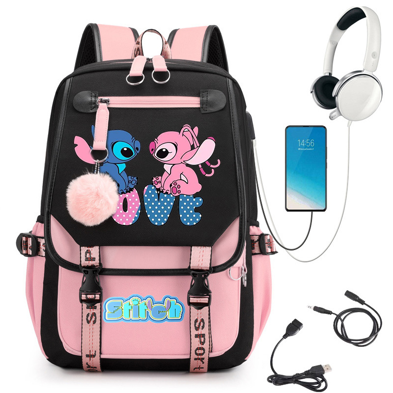Stitch Stitch linda escuela de escuela secundaria impresa mochila escolar con interfaz USB 0516 envío transfronterizo