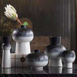 新中式现代轻奢陶瓷花瓶花器摆件客厅样板房电视柜插花罐软装饰品