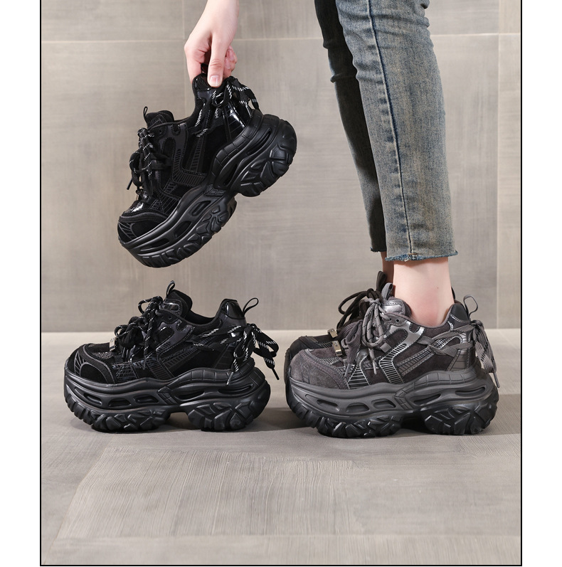Giày sneaker nữ chunky đế dày tăng chiều cao phong cách thể thao — màu đen chi tiết 17