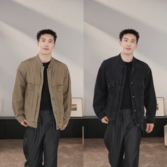 秋季新款潮流复古做旧设计独特双层领精品男女同款轻奢牛仔外套