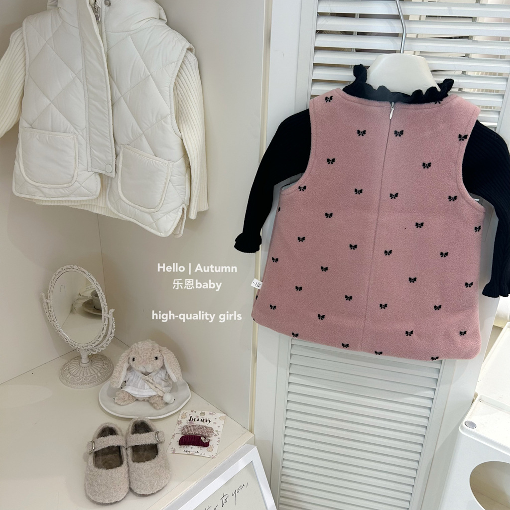 [Ropa para niños Le En] Ropa de año nuevo de invierno para niñas Falda de chaleco de terciopelo rosa occidental Vestido de moda Vestido de princesa