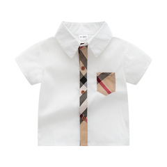 Children's Short Sleeve Shirt Summer Kids' Clothing Boys' Check Half Sleeve Baby Shirt Medium Children's White Shirt Plain Stylish