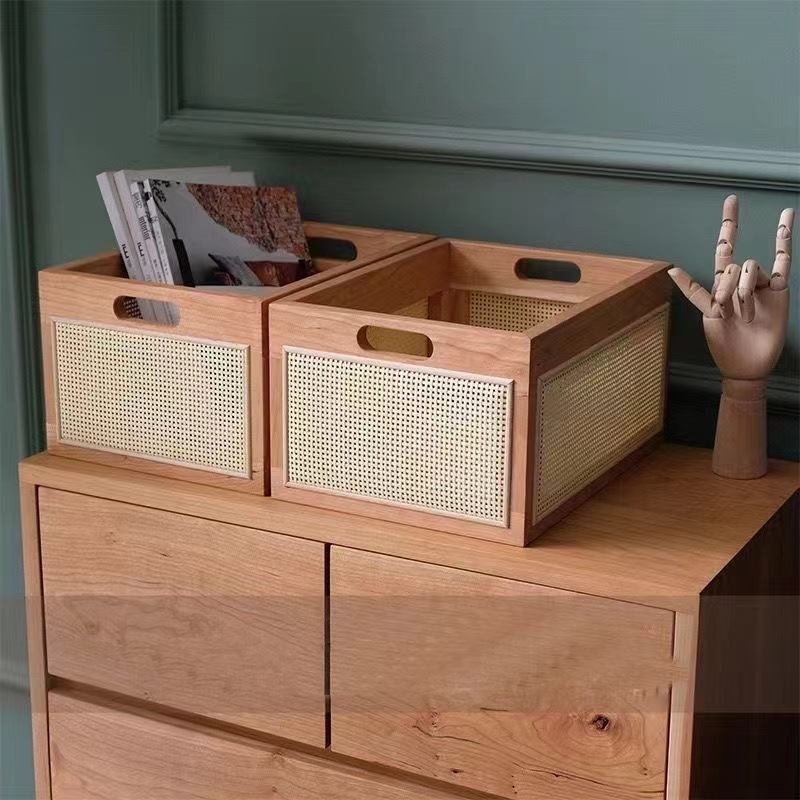 일본식 등나무 짠 단단한 나무 저장 상자 커피 테이블 스낵 상자 식료품 상자 장난감 대나무 짠 저장 바구니 보관 바구니