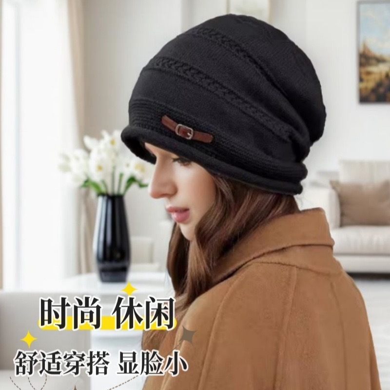 跨境针织包头帽秋冬季洋气时尚宽松大头围月子帽加绒帽子女堆堆帽|undefined