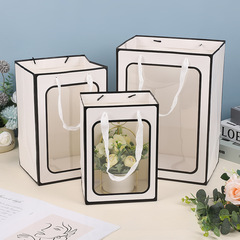 透明櫥窗手提袋創意節日禮品袋鮮花花束玩偶包裝袋開窗厚紙袋