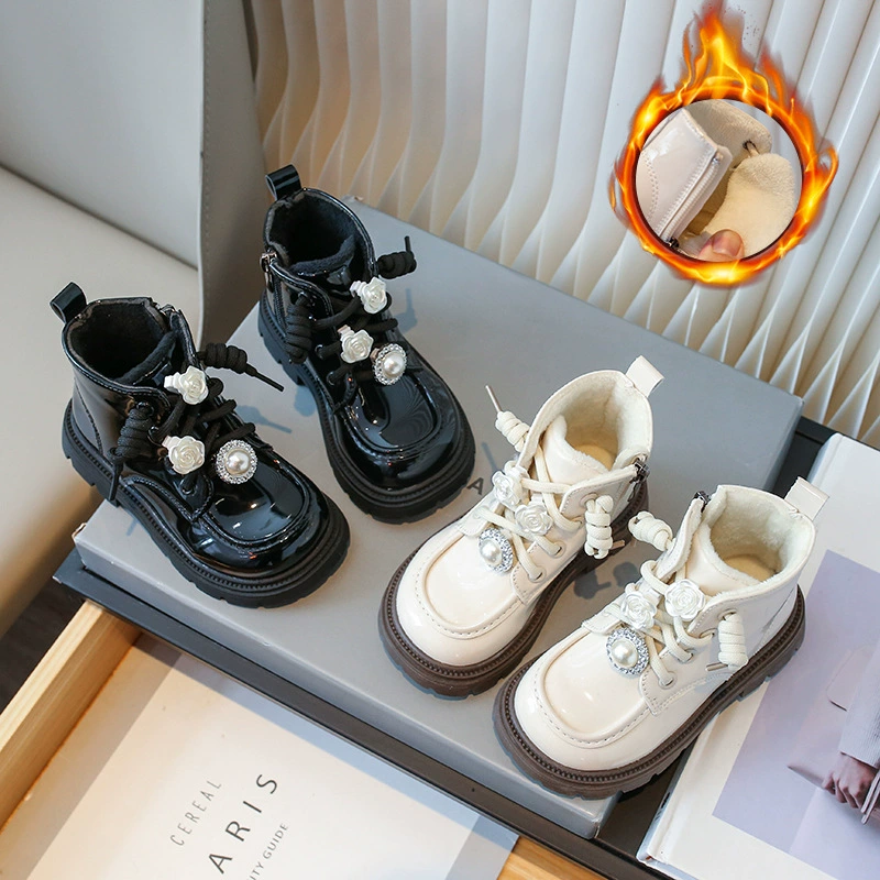 Сапоги для девочек, осенне-зимние детские сапоги на флисовой подкладке, хлопковые сапоги со стразами для маленьких девочек, короткие сапоги принцессы на боковой молнии для маленьких девочек