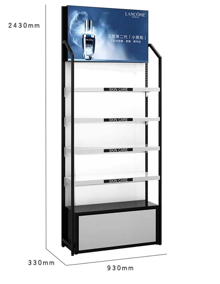 Estanterías de acero y madera para joyería, cosméticos, supermercados, centros comerciales, vitrinas de exhibición, armarios de almacenamiento comerciales multicapa personalizados para supermercados.