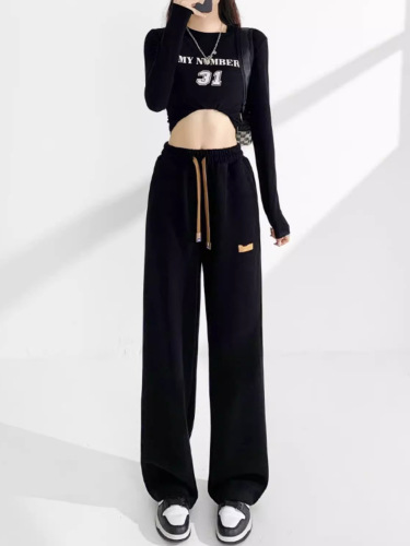 2025 Spring and Autumn Flowy Loose Straight Wide Leg Korean Version Trend Brand Versatile Casual Simple Women's Pants