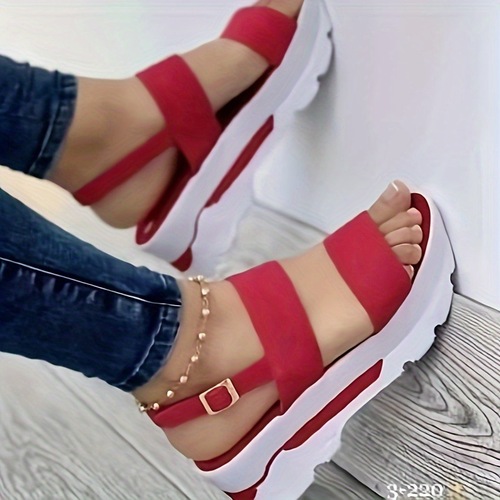 Women's Casual Platform Sandals with Buckle Closure - Low