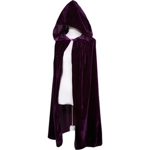 Unisex Halloween Cloak Hooded Small Hem Pure Color Adult Cloak Anime Character Costume Props Long Shawl