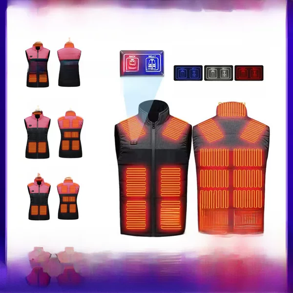 Autumn and winter cross-border heating intelligent constant temperature warm men's and women's USB heating cotton-padded jacket color matching stand collar intelligent heating vest