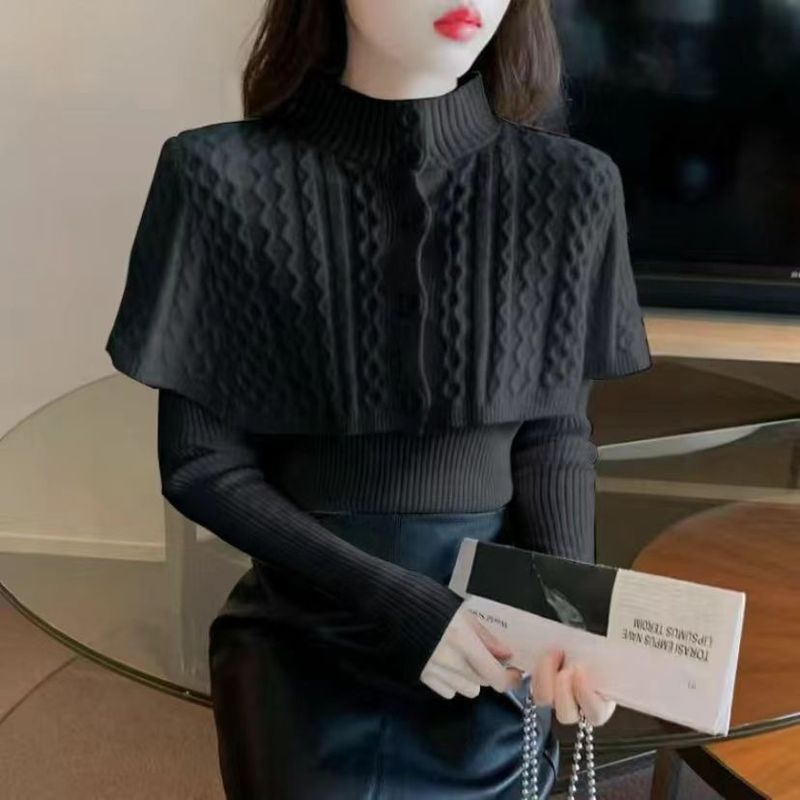 2025新款洋气麻花针织衫上衣女秋冬内搭长袖内搭两件套打底毛衣女|undefined