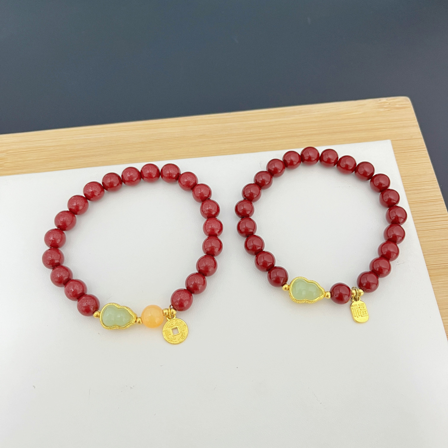 Factory Direct Sale Imitation Cinnabar Bracelet for Women, Gourd Peace Bracelet for Prosperity and Wealth, Imitation Low-Content Purple Gold Sand Beads