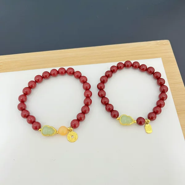 Factory Direct Sale Imitation Cinnabar Bracelet for Women, Gourd Peace Bracelet for Prosperity and Wealth, Imitation Low-Content Purple Gold Sand Beads