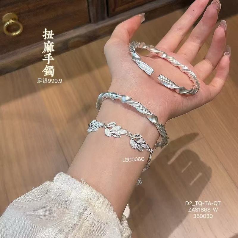 純銀 999.9 古代ツイスト麻ブレスレットライト高級ニッチ新鮮でシンプルなスターリングシルバーハイエンドジュエリー誕生日ギフト|undefined