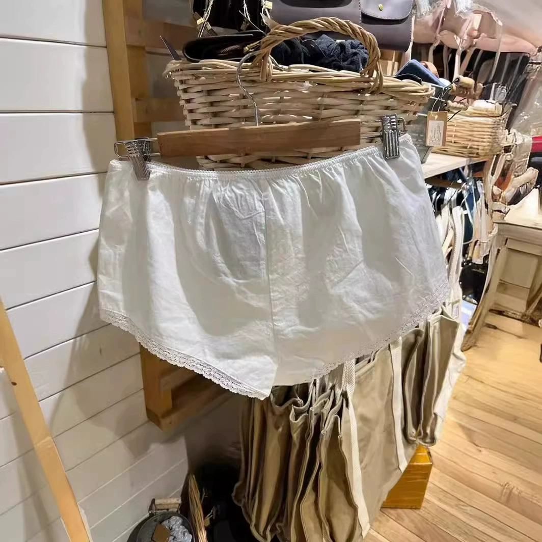 Шорты с кружевом женские, белые свободные для дома с бантом, one size
