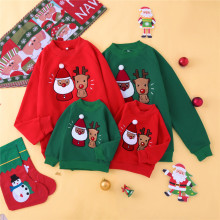 圣诞节亲子装一家三口洋气炸街圣诞麋鹿冬季圆领母子卫衣加绒加厚